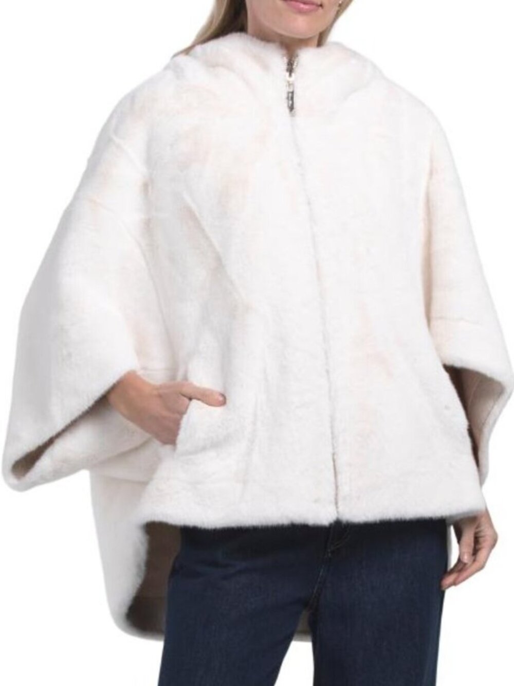 BELLE FARE Reversible Faux Mink Cape With Hood